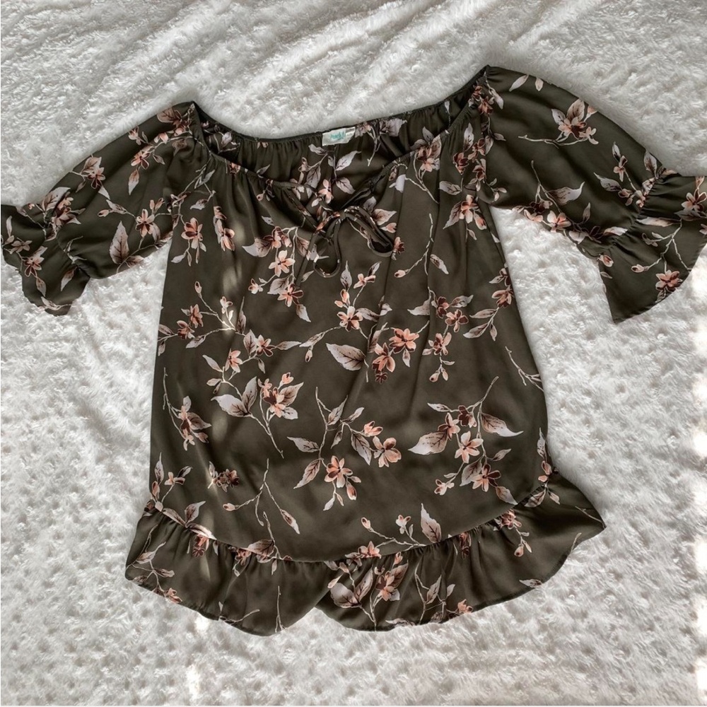 Olive Green floral top